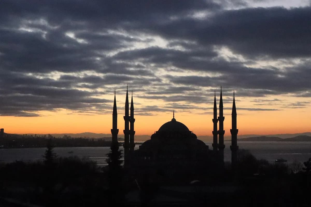 view, istanbul, tourism, dusk, sunset, travel, city, minarets, dome, nature, sultan ahmet mosque, sky