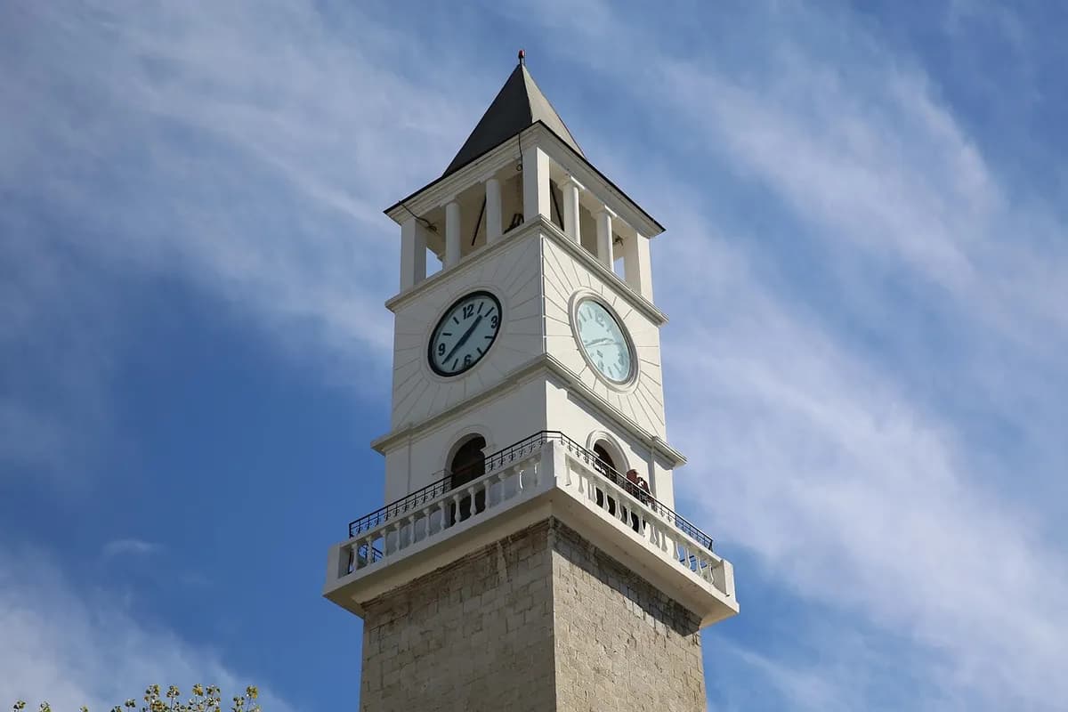 albania, clock tower, time, tirana, architecture, sky, nature, blue, tourism, ancient, blue time, blue sky, blue clock