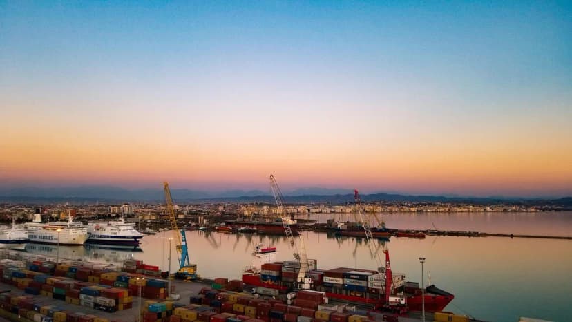 harbour, ship, sea, nature, sunset, albania, reflection, durres