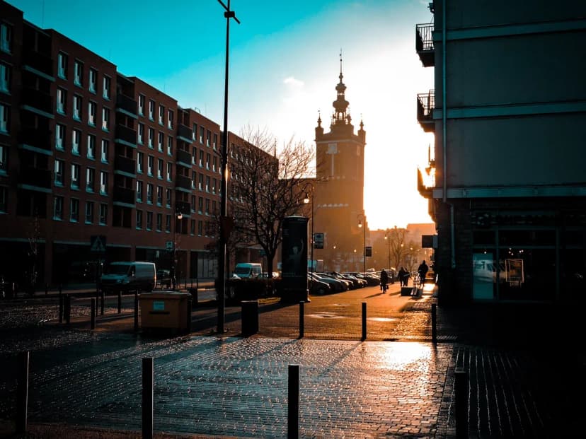 gdańsk, city, buildings, sunrise, sunset, nature, road, street, old city, old town, town, tower, landmark, tourism, historic, historical, europe, morning, evening