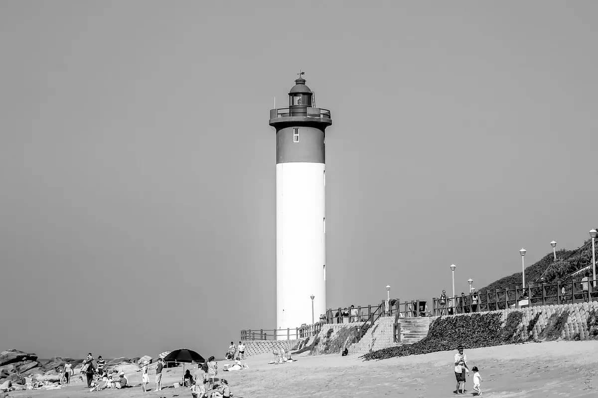 umhlanga durban, beach, sea, coast, durban, lighthouse, nature, black white