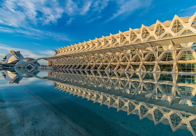 buildings, architecture, valencia, water, reflection, facade, modern, landmark, tourist attraction, city, urban, city of arts and sciences, nature, spain