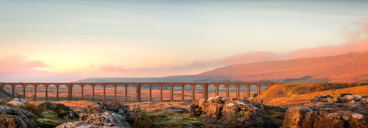 ribblehead viaduct, viaduct, bridge, ribblehead, yorkshire dales, nature, yorkshire, sunrise, architecture, travel, dales, transportation, britain, historic, landscape, england, uk, moorland, lan